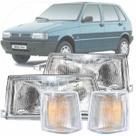 Kit Par Farol e Pisca Dianteiro Fiat Uno Fiorino Premio Elba 91 92 93 94 a 2004 Lente Acrílico e Vidro