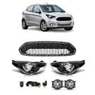 Kit Par Farol Milha Auxiliar Par Farol Máscara Negra Grade Central Ka Hatch 2015 2016 2017 2018 Lente Lisa Vidro