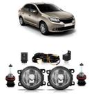 Kit Par Farol Milha Auxiliar Par Lâmpada Halógena Logan 2014 2015 2016 Completo Lente Lisa Vidro