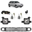Kit Par Farol Milha Auxiliar Par Lâmpada Halógena Par Moldura Grade Milha Gol Parati Saveiro G3 1999 2000 2001 2002 Fase I Botão Universal