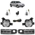 Kit Par Farol Milha Auxiliar Par Lâmpada Halógena Par Moldura Grade Milha Gol Parati Saveiro G3 2003 2004 2005 Fase II Botão Universal