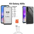 Kit para A05S Capa Transparente + Película 3D de Vidro + Cabo USB Tipo C para Galaxy A05S