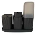Kit Para Banheiro 3 Peças Dispenser Porta Algodão Escova Cor Preto Kit Para Banheiro 3 Peças Dispenser Porta Algodão Escova Cor Preto