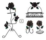 Kit Para Banheiro 4 Peças Em Ferro Com Rosas