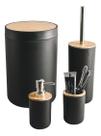 Kit Para Banheiro 4 Peças Lixeira Porta Escova Tampa Bambu G Kit Para Banheiro 4 Peças Lixeira Porta Escova Tampa Bambu G