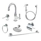 Kit Para Banheiro Acessórios Metal Inox + Torneira Banheiro Lavatório 1198 + Ducha Higiênica Kit Completo 7 Peças 2122 Kit Para Banheiro Acessórios Metal Inox + Torneira Banheiro Lavatório 1198 + Ducha Higiênica Kit Completo 7 Peças 2122