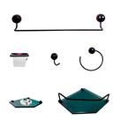 Kit Para Banheiro Cosmo Preto Vidro Sextavado Fumê