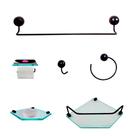 Kit Para Banheiro Cosmo Preto Vidro Sextavado Incolor