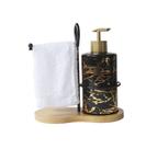 Kit para banheiro de porcelana em 3 peças com estampa marmorizada