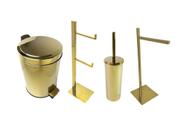 Kit para Banheiro Fineza - Lixeira Dourada com pedal + Escova sanitaria + Porta papel + Toalheira Kit para Banheiro Fineza - Lixeira Dourada com pedal + Escova sanitaria + Porta papel + Toalheira