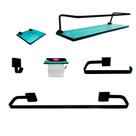 Kit Para Banheiro Império Preto Vidro Verde 6 Peças Kit Para Banheiro Império Preto Vidro Verde 6 Peças