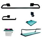 Kit Para Banheiro Império Preto Vidro Verde 6 Peças Kit Para Banheiro Império Preto Vidro Verde 6 Peças