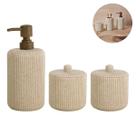 Kit Para Banheiro Lavabo 3 Peças Em Poliresina 1 Dispenser 500ml E 2 Potes Porta Algodão Decorativos