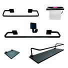 Kit Para Banheiro Platinum Luxo Premium Preto Vidro Fumê
