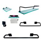 Kit Para Banheiro Platinum Luxo Premium Preto Vidro Incolor