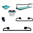 Kit Para Banheiro Platinum Luxo Premium Preto Vidro Verde