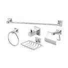 Kit Para Banheiro Quadrado 5 Peças Em Metal Cromado Imperatriz