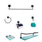 Kit Para Banheiro Topázio Luxo Preto Vidro Incolor Kit Para Banheiro Topázio Luxo Preto Vidro Incolor