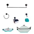 Kit Para Banheiro Topázio Luxo Preto Vidro Sextavado Incolor Kit Para Banheiro Topázio Luxo Preto Vidro Sextavado Incolor