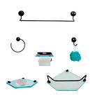 Kit Para Banheiro Topázio Premium Preto Vidro Sextavado Incolor Kit Para Banheiro Topázio Premium Preto Vidro Sextavado Incolor