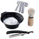Kit Para Barbear 3 Laminas + Navalhete Pincel e Tigela Man C03