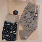 kit para bebê saruel sistema solar e naninha gato astronauta