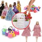 Kit para Bonecas Roupas e Acessórios Mini Sapateira Casaco Vestidos Longos de Princesa Sapatos