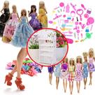Kit para Bonecas Roupas e Acessórios Sapatos Mini Sapateira Vestidos Longos e Curtos