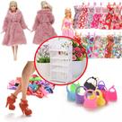 Kit para Bonecas Roupas e Acessórios Vestidos Casuais Casaco Sapatos Bolsas Mini Sapateira
