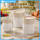Kit Para Café Da Manhã 2 Canecas Leiteira De Porcelana Branco Com Borda Dourada Luxo 300mL Regalis
