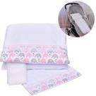 Kit Para Carrinho De Bebê 4 Peças Malha De Fio Penteado - Baby Texnew Cor:Elefantinho Rosa