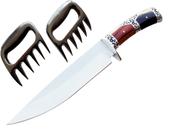 Kit Para Churrasco Com Duas Garras De Urso, Faca Grande Inóx