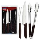Kit Para Churrasco Plenus Com Lâminas Em Aço Inox E Cabos De Polipropileno Marrom 3 Peças