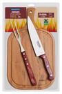 Kit para Churrasco Tramontina em Aço Inox e Cabo Vermelho Polywood com Tábua de Madeira 3 Peças