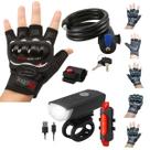 Kit para Ciclistas com Luva Meio Dedo, Cadeado Reforçado e Luz Bike LED Ideal para Pedal