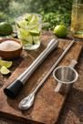 Kit para Drinks e Coquetéis com Socador , Medidor e Colher Bailarina em Aço Inoxidável.