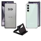 Kit para Galaxy S24 FE Capa + Película 3D de Vidro + Suporte para Samsung Galaxy S24 FE
