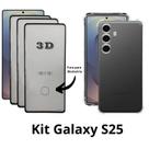 Kit para Galaxy S25 3UN Película Frontal de Vidro 3D + Capa Anti Impactos Transparente para Samsung Galaxy S25