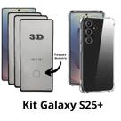 Kit para Galaxy S25 Plus 3UN Película Frontal de Vidro 3D + Capinha Anti Impactos para Samsung Galaxy S25 Plus