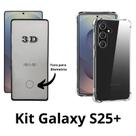 Kit Para Galaxy S25 PLUS Capa Anti Shock Transparente + Película 3D de Vidro Samsung Galaxy S25 Plus