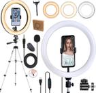 Kit Para Gravação de Vídeo Profissional Tripé Telescópico Microfone de Lapela Celular Youtuber + Iluminador Ring Light