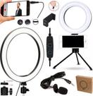 Kit Para Gravar Vídeo no Celular Ring Light Iluminador Branco Quente Frio Tripé Microfone de Lapela + Suporte Universal
