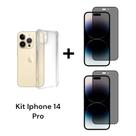 Kit Para Iphone 14 PRO Com 2UN Películas 3D De Vidro Privacidade + 1UN Capa Capinha Anti Impacto