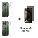 Kit Para Iphone 14 PRO MAX 2UN Capinha Transparente + 1UN Película 3D De Vidro Privacidade