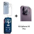 Kit Para Iphone 14 PRO: Película Fosca Privacidade + Película De Câmera + Capa Transparente Anti Impacto
