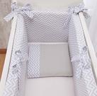 Kit para Mini Berço Bebê Menino Chevron cinza e branco Para colchao de largura 45cm a 38cm