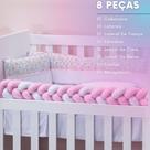 Kit Para Mini Berço de Menina Floral Rosa e Verde 08 Peças Nova Linha