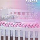 Kit Para Mini Berço de Menina Floral Rosa e Verde 08 Peças Nova Linha