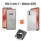 Kit para Moto G35 Capa Anti Shock + Película 3D de Vidro + Suporte de Anel Motorola G35