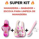 Kit Para Nenês Babador Mamadeira Com Alça + Limpador De Mamadeira